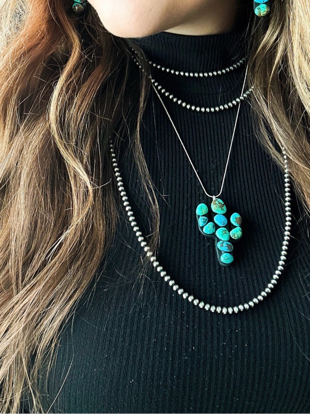 CLAY Turquoise Cactus Pendant Necklace